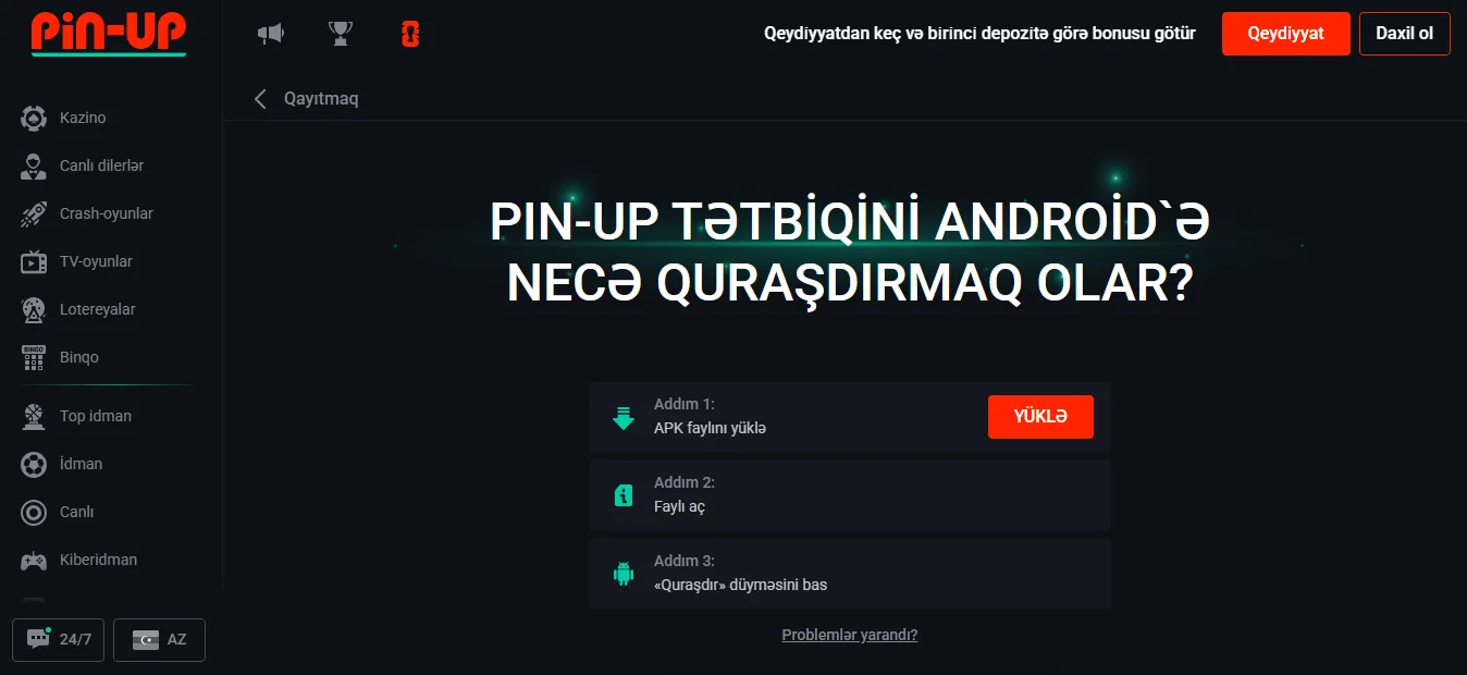 Pin-Up Casino indir mobil tətbiq xüsusiyyətləri